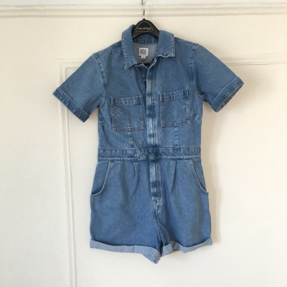 BDG Light Blue Denim Short Jumpsuit Romper